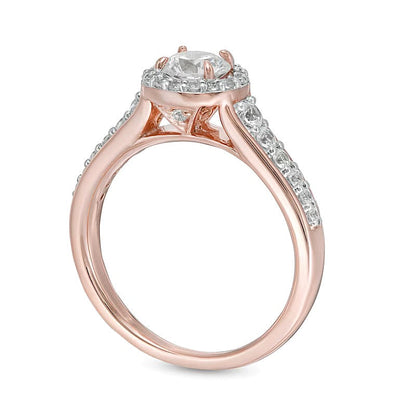 1.0 CT. TW Halo-Verlobungsring mit weißen runden Diamanten in 14K Roségold