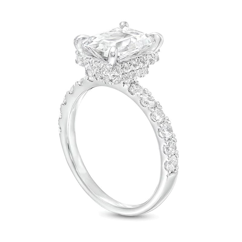 3.88 CT. Gesamtgewicht Solitär mit seitlichem Besatz Verlobungsring mit Labordiamanten im Smaragdschliff in 14K Weißgold (I/SI2)