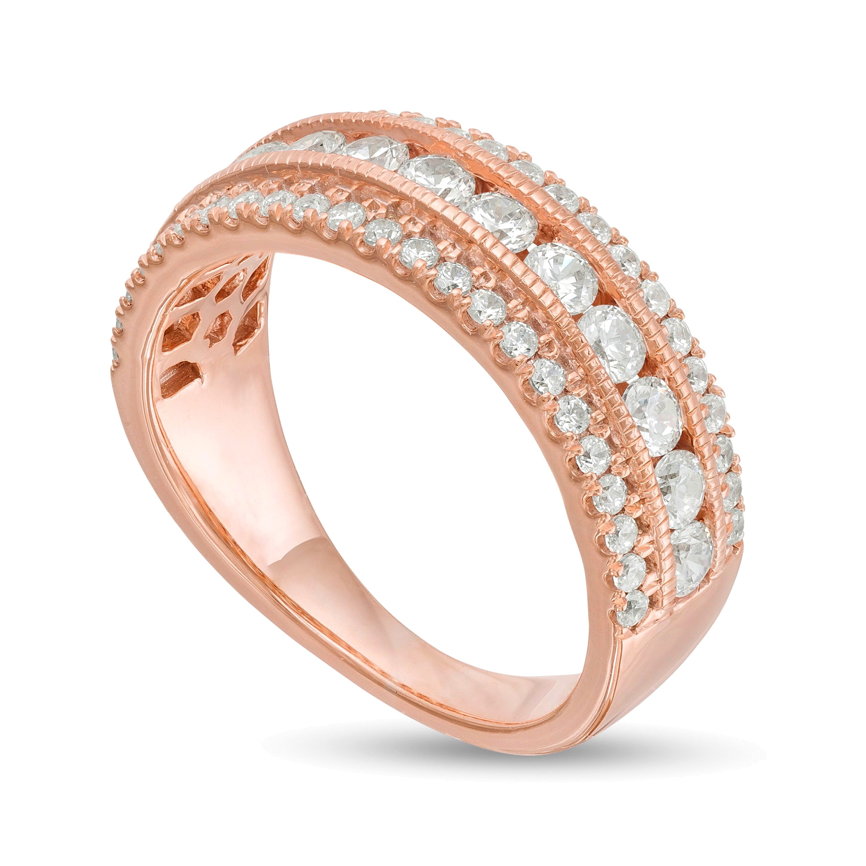 1.33 ct. Gesamtgewicht Diamant Memoire-Ring mehrreihig im Vintage-Stil in 10K Roségold