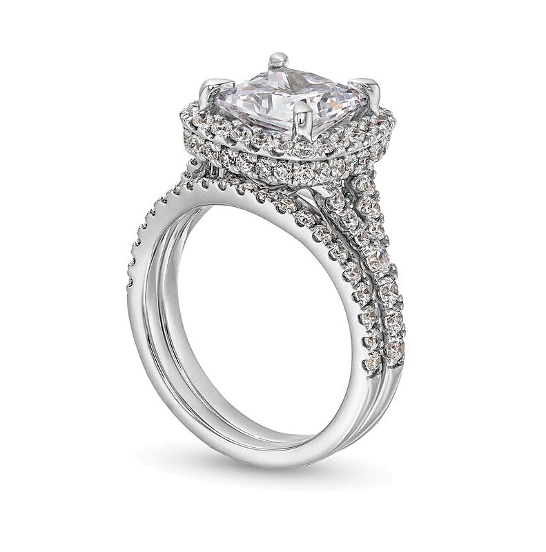 5.25 CT. TW Braut-Set mit Labordiamanten im Princess- und Rundschliff, Halo, geteilter Ringschiene in 14K Weißgold (I/SI2)