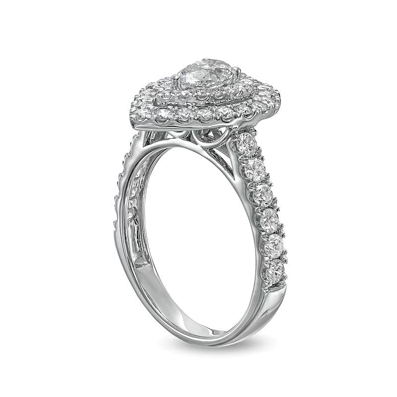 1.5 CT. Gesamtgewicht Verlobungsring mit tropfenförmigem Diamant und doppeltem Halo in 14K Weißgold (I/SI2)