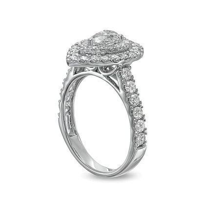 1.5 CT. Gesamtgewicht Verlobungsring mit tropfenförmigem Diamant und doppeltem Halo in 14K Weißgold (I/SI2)