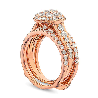 Braut-Set mit Diamanten im Oval- und Rundschliff 1.5 ct. Gesamtgewicht in 10K Roségold