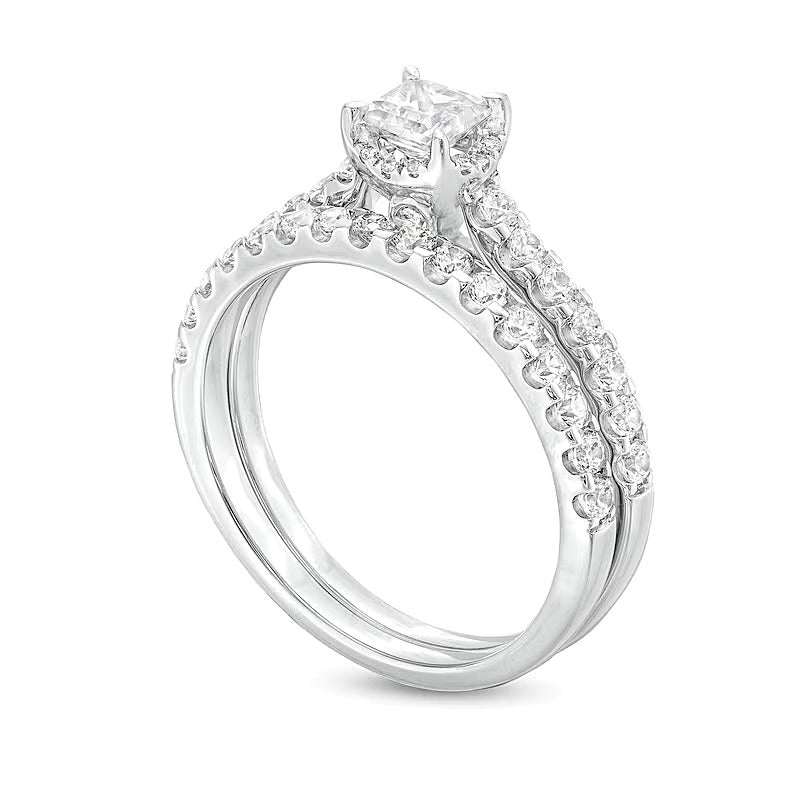 1.0 CT. Gesamtgewicht Diamant-Brautset im Princess-Schliff mit verstecktem Rahmen in 14K Weißgold (I/I2)