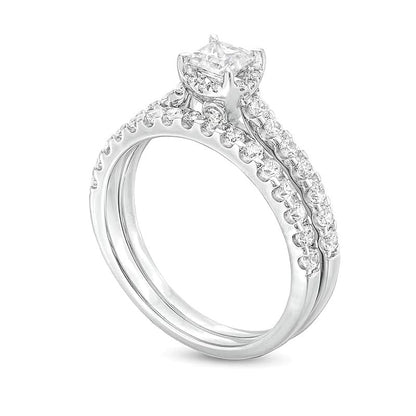 1.0 CT. Gesamtgewicht Diamant-Brautset im Princess-Schliff mit verstecktem Rahmen in 14K Weißgold (I/I2)