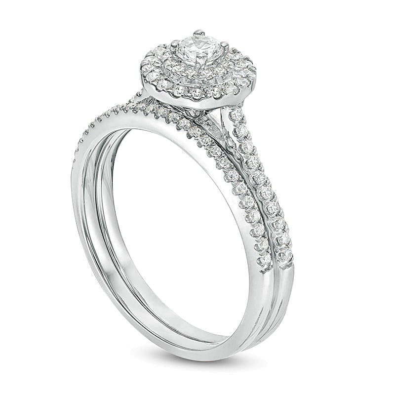 0,5 ct. Gesamtgewicht Diamant Braut-Set mit doppeltem Rahmen in 14K Weißgold