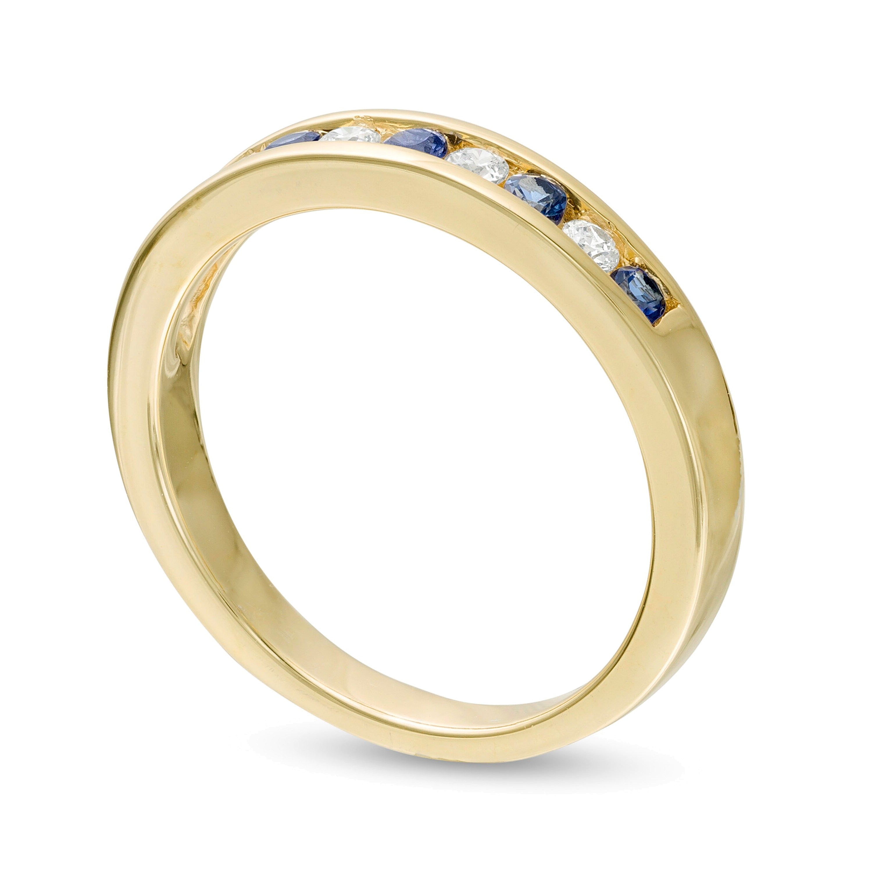 Ring mit blauem Saphir und 0,13 ct. Gesamtgewicht Diamanten, kanalgefasst, in 14K Gelbgold