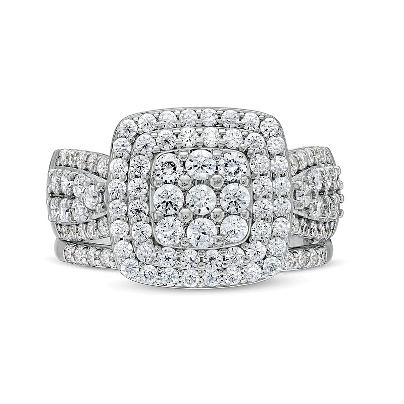 1.33 CT. Gesamtgewicht Kissenschliff Multi-Diamant Brautset mit Schleifen-Design in 10K Weißgold