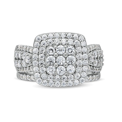 1.33 CT. Gesamtgewicht Kissenschliff Multi-Diamant Brautset mit Schleifen-Design in 10K Weißgold