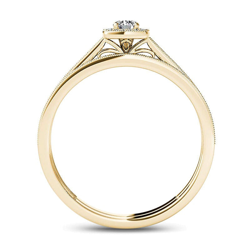 0,33 ct. Gesamtgewicht Diamant Braut-Set im Vintage-Stil mit Kissenschliff-Rahmen in 14K Gelbgold