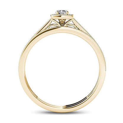 0,33 ct. Gesamtgewicht Diamant Braut-Set im Vintage-Stil mit Kissenschliff-Rahmen in 14K Gelbgold