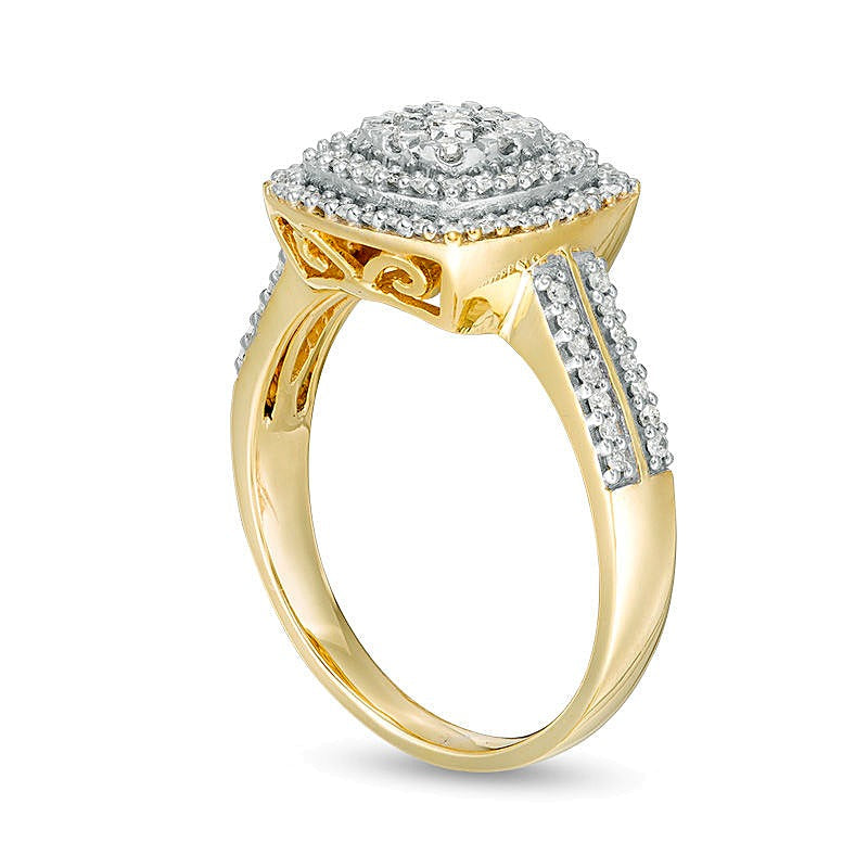 0.38 ct. Gesamtgewicht Diamant Halo-Ring in 10K Gelbgold
