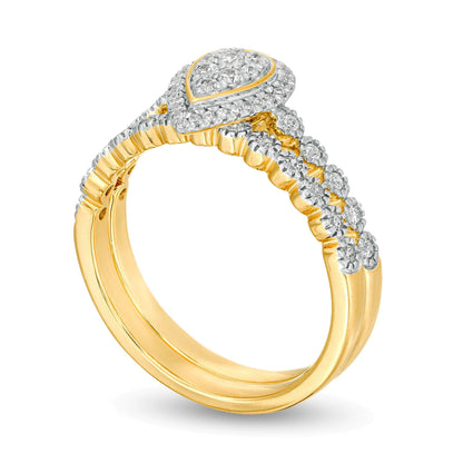0.33 ct. Gesamtgewicht Komposit-Diamant Braut-Set tropfenförmig in 10K Gelbgold