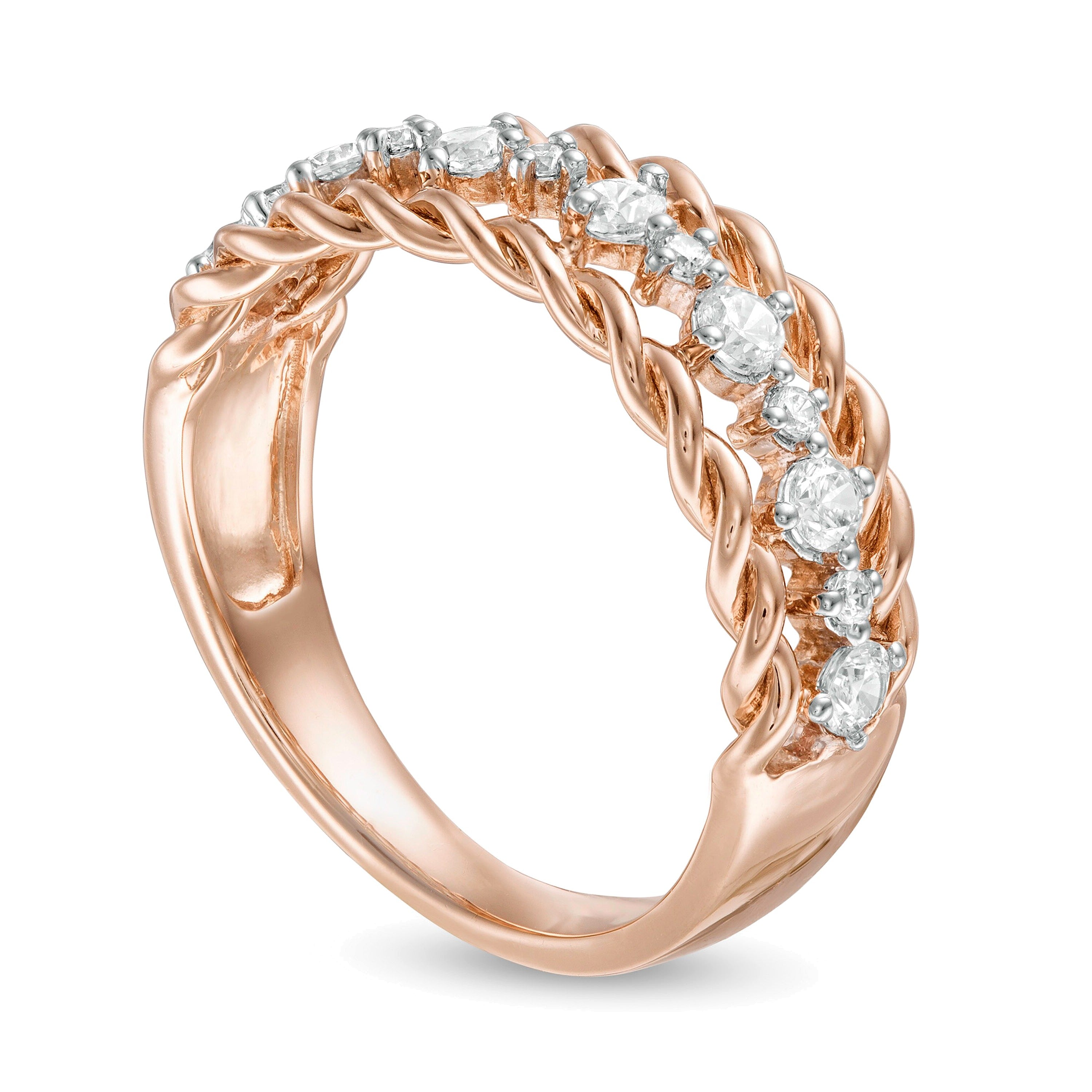 0.38 ct. Gesamtgewicht Diamant Memoire-Ring mit Rope-Edge-Design in 10K Roségold