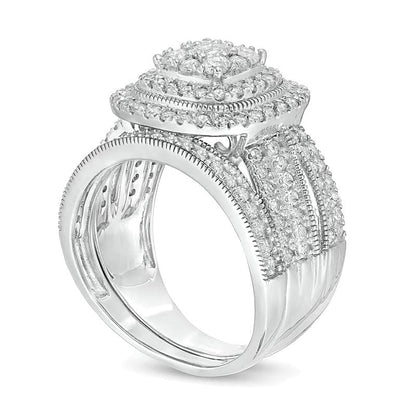 Brautset mit Diamanten im Kissen- und Rundschliff im Vintage-Stil, 1.33 ct. Gesamtgewicht, in 10K Weißgold