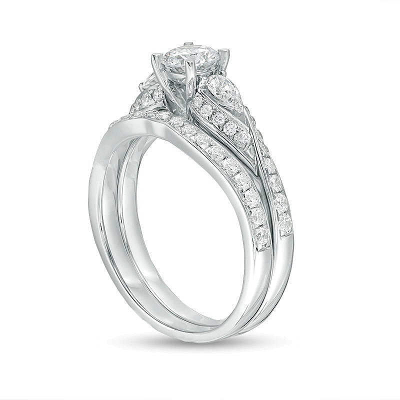1.38 ct. Gesamtgewicht Diamant Bypass Dreistein Brautset in 14K Weißgold