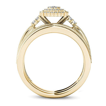 0.5 ct. Gesamtgewicht Diamant Brautset im Vintage-Stil mit dreifachem Rahmen in 10K Gelbgold