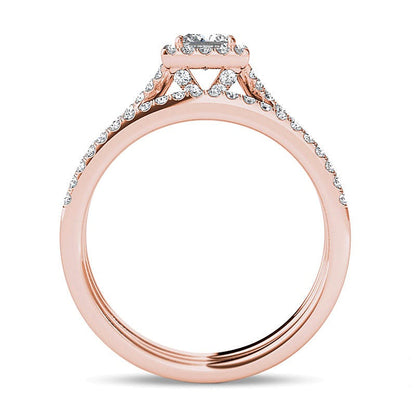 1.0 CT. TW Brautset mit Diamanten im Princess- und Rundschliff in 14K Roségold