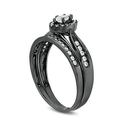 0.5 ct. Gesamtgewicht Marquise-Diamant Brautset mit Rahmen und geteilter Schiene in 10K Weißgold mit schwarzem Rhodium