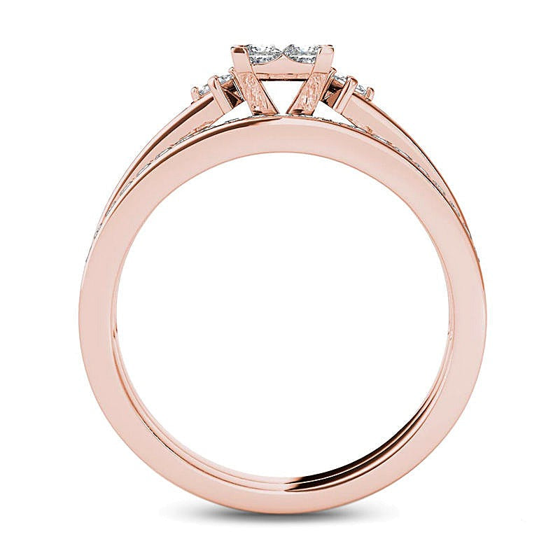 0.75 ct. Gesamtgewicht Brautset mit vier Diamanten im Princess-Schliff in 14K Roségold