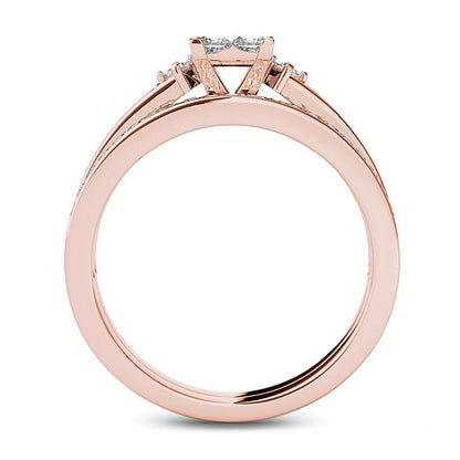 0.75 ct. Gesamtgewicht Brautset mit vier Diamanten im Princess-Schliff in 14K Roségold