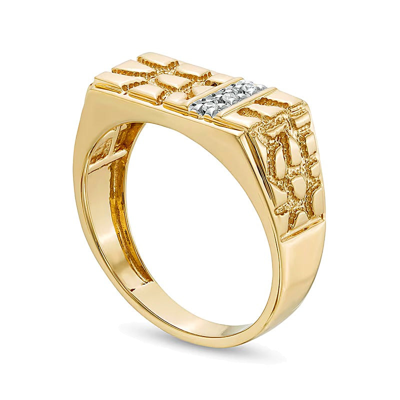 Ring mit Diamant-Besatz und rechteckigem Nugget-Design in 10K Gelbgold