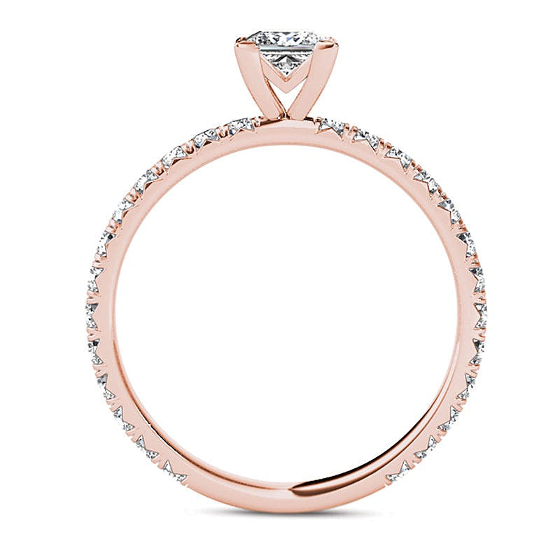 1.0 CT. Gesamtgewicht Diamant-Verlobungsring im Princess- und Rundschliff Solitär mit seitlichem Besatz in 14K Roségold