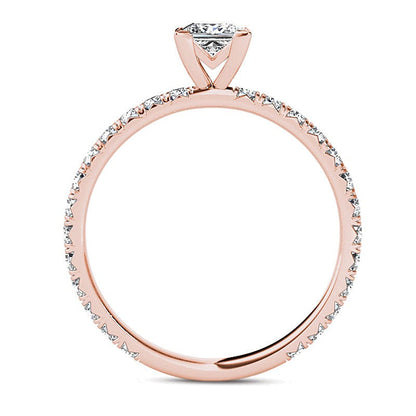 1.0 CT. Gesamtgewicht Diamant-Verlobungsring im Princess- und Rundschliff Solitär mit seitlichem Besatz in 14K Roségold