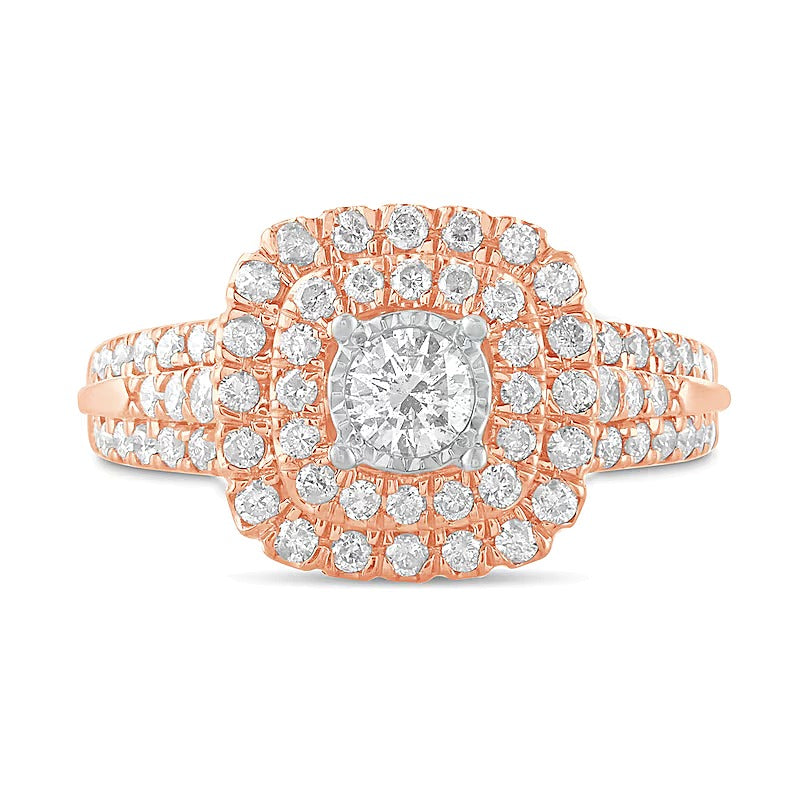 1.0 ct. Gesamtgewicht Diamant Braut-Set mit doppeltem Kissenschliff-Rahmen in 10K Roségold