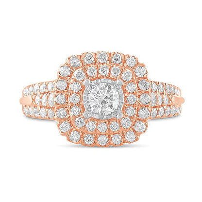 1.0 ct. Gesamtgewicht Diamant Braut-Set mit doppeltem Kissenschliff-Rahmen in 10K Roségold