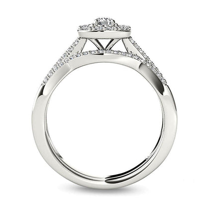 0,88 ct. Gesamtgewicht Brautset mit Diamanten im Princess- und Rundschliff in 14K Weißgold