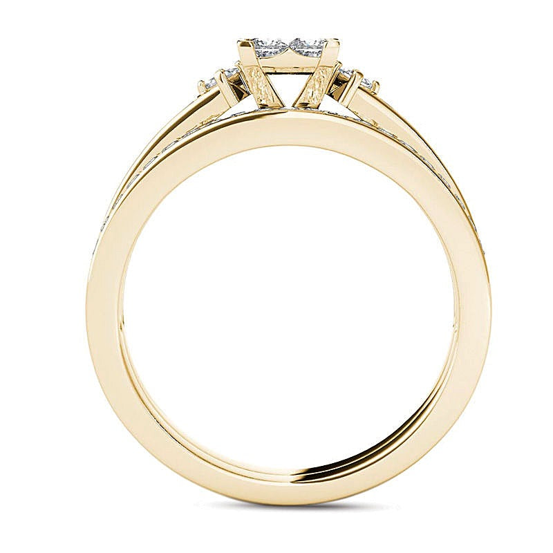 Braut-Set mit Princess-Diamanten 1.0 ct. Gesamtgewicht in 14K Gelbgold