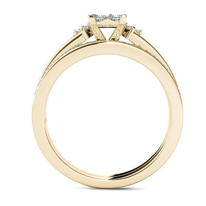 Braut-Set mit Princess-Diamanten 1.0 ct. Gesamtgewicht in 14K Gelbgold