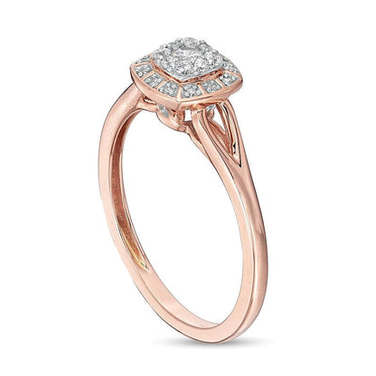 0.2 ct. Gesamtgewicht Freundschaftsring für Damen mit Diamanten im Kissenschliff und runden Diamanten in 10K Roségold