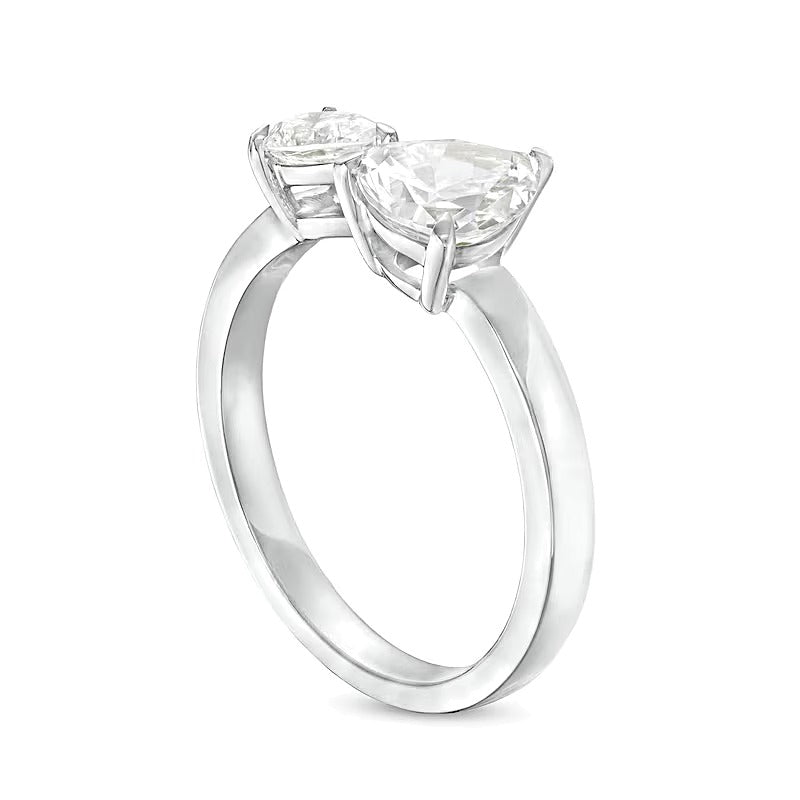 Verlobungsring Toi et Moi mit tropfenförmigen Diamanten 1,5 ct. Gesamtgewicht und offener Ringschiene in 14K Weißgold
