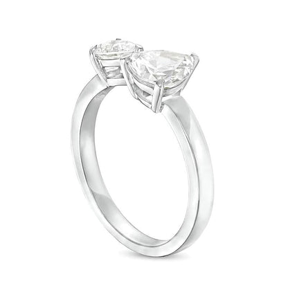 Verlobungsring Toi et Moi mit tropfenförmigen Diamanten 1,5 ct. Gesamtgewicht und offener Ringschiene in 14K Weißgold