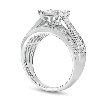 Verlobungsring mit Diamanten 1.5 ct. Gesamtgewicht in Marquise- und Rundschliff dreireihig in 10K Weißgold