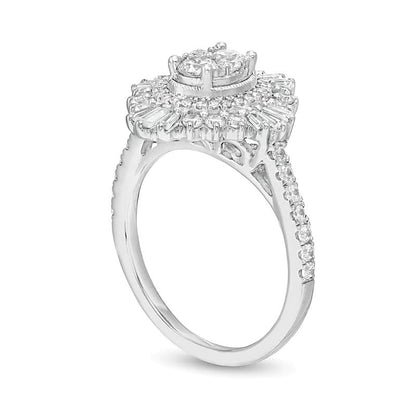 1.25 ct. Gesamtgewicht Komposit-Diamant Cocktail-Ring mit ovalem Starburst-Rahmen in 14K Weißgold