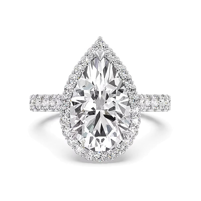 Verlobungsring Halo mit tropfenförmigem Labordiamant 6.5 ct. Gesamtgewicht in 14K Bicolor-Gold