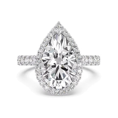 Verlobungsring Halo mit tropfenförmigem Labordiamant 6.5 ct. Gesamtgewicht in 14K Bicolor-Gold