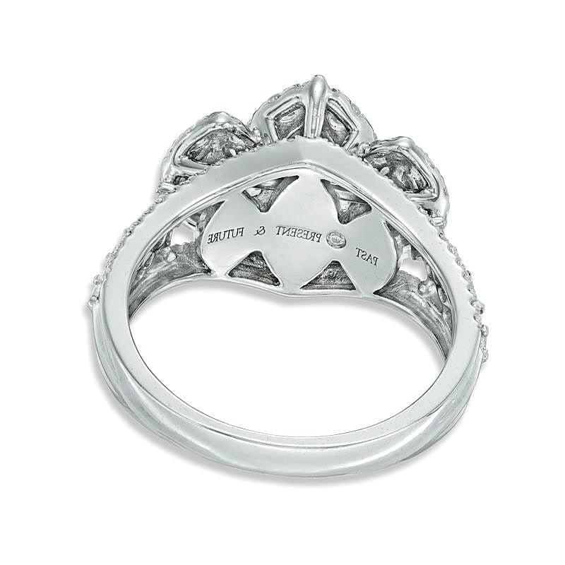 1.5 ct. Gesamtgewicht Dreistein-Ring mit Diamanten in Marquise- und rundem Schliff in 14K Weißgold