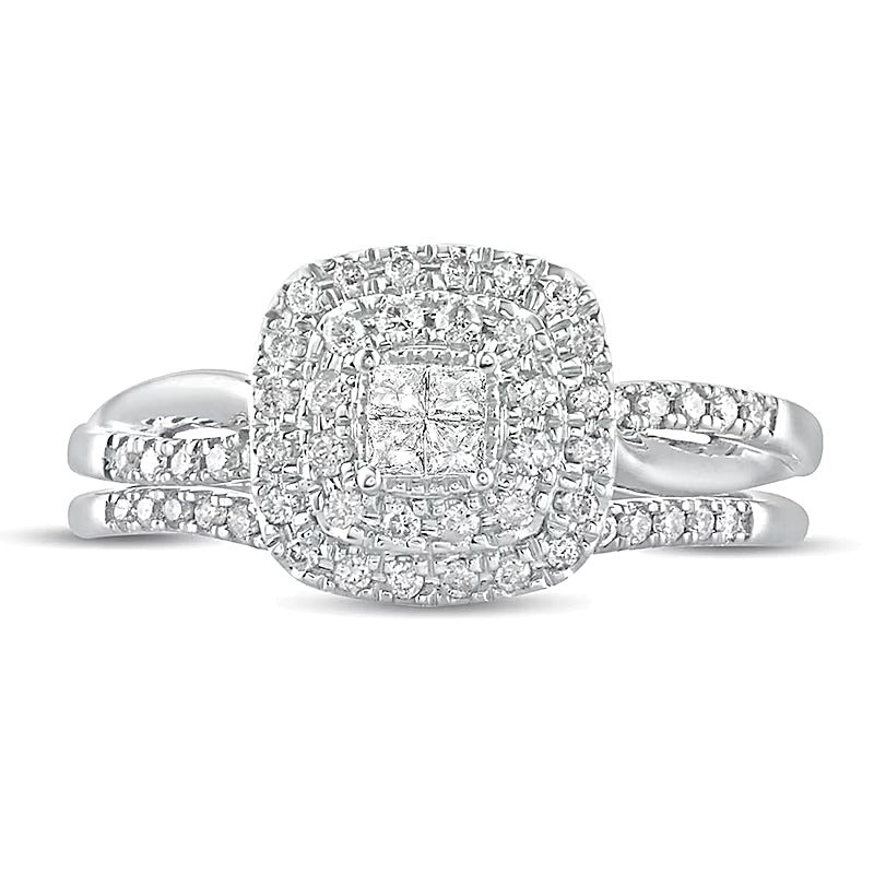Braut-Set mit Diamanten im Princess-, Rund- und Kissenschliff 0.38 ct. Gesamtgewicht in 10K Weißgold