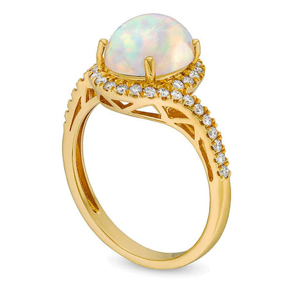Ovaler Opal und 0,33 ct. Gesamtgewicht Diamant Fashion Bypass Ring in 10K Gelbgold