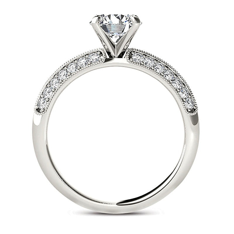 0.75 ct. Gesamtgewicht Diamant Solitär mit seitlichem Besatz Verlobungsring im Vintage-Stil in 14K Weißgold