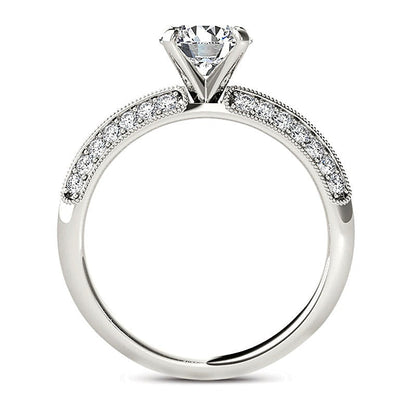 0.75 ct. Gesamtgewicht Diamant Solitär mit seitlichem Besatz Verlobungsring im Vintage-Stil in 14K Weißgold