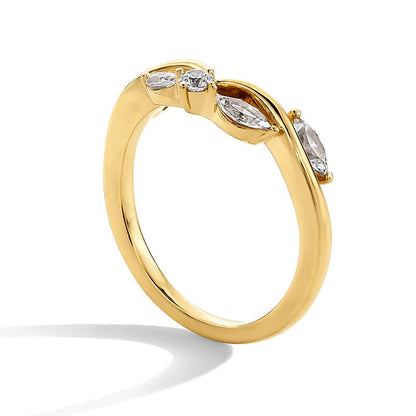 0.38 ct. Gesamtgewicht Marquise und rund Labordiamant Blattranken-Konturring in 14K Gelbgold (F/VS2)