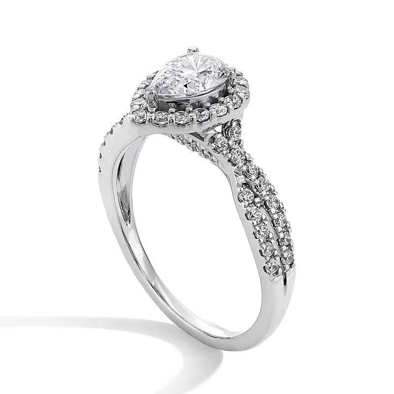 1.0 CT. Gesamtgewicht Verlobungsring mit tropfenförmigem Labordiamant und Halo in 14K Weißgold (F/SI2)