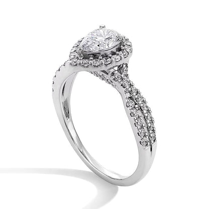1.0 CT. Gesamtgewicht Verlobungsring mit tropfenförmigem Labordiamant und Halo in 14K Weißgold (F/SI2)