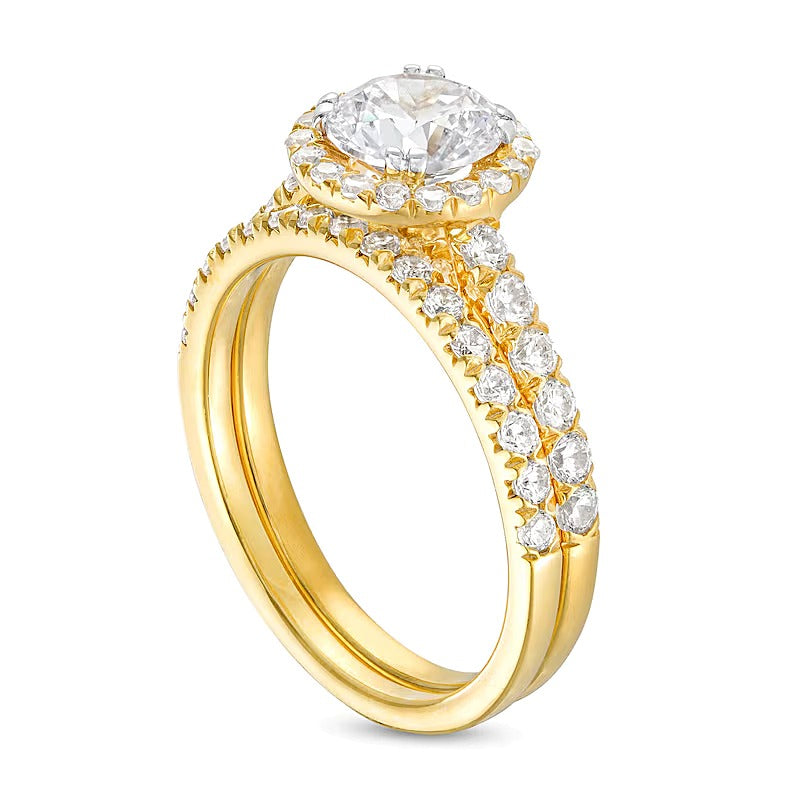 1.75 ct. Gesamtgewicht Labordiamant Braut-Set mit Halo in 14K Gelbgold (I/SI2)