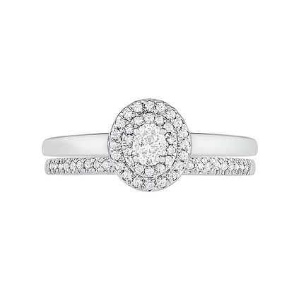 0.38 ct. Gesamtgewicht Braut-Set mit Diamanten im Oval- und Rundschliff in 10K Weißgold